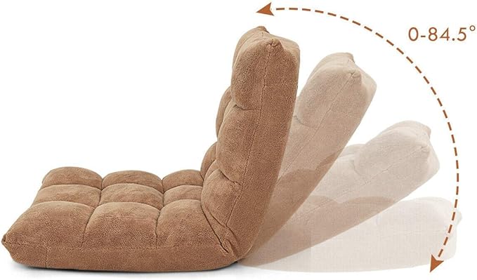 Brown Coral Velvet Floor Chair Folding Lazy Video Gaming Chair 14 Adjustable Backrest Positions Soft Comfortable Thick Padded Cushion Steel Frame Great for Reading Watching TV Playing Games