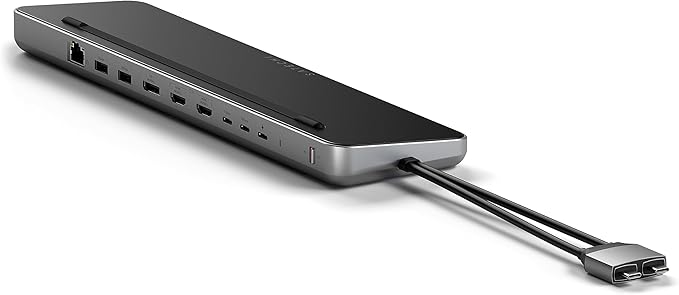 Satechi Dual USB C Docking Station and Stand with Dual 4K HDMI Display Port 75W USB-C PD Charging 2 USBC Data 2 USB-A Ethernet SATA and NVMe SSD Enclosure for MacBook and Windows