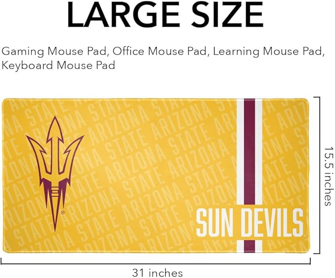 Arizona State University Sun Devils Mascot Large Gaming Mouse Pad Desk Mat with Stitched Edges Non-Slip Base for Gamer Home and Office 31.5 x 15.7