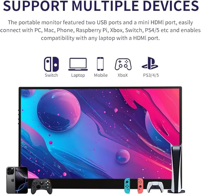 QQU 15.6 Inch Wireless Portable Monitor WiFi Connect HDR Eye Careful Gaming Monitor FHD IPS/HDR Computer Screen Extender with Built-in Speakers Compatible with Laptop PC Phone PS4/PS5 Switch