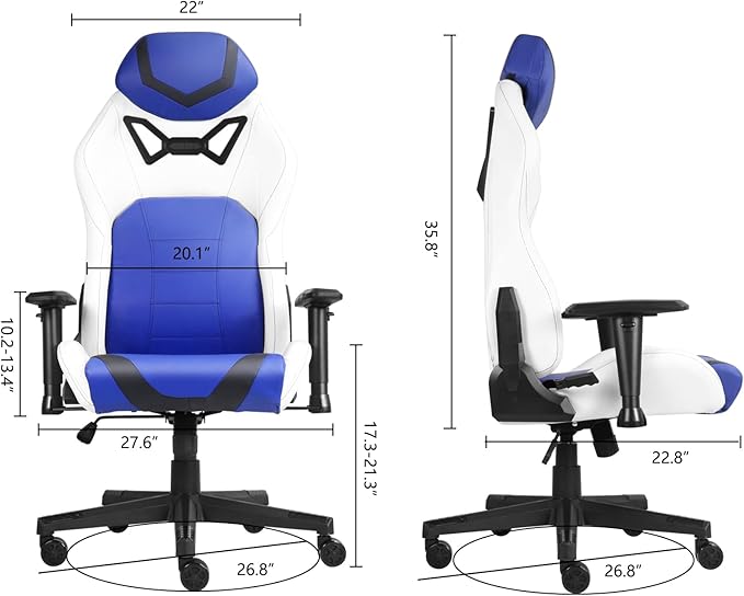 Modern-Depo Ergonomic Gaming Chairs for Adults with High-Density Memory Foam | Swivel Comfortable Office Chair Big and Tall Video Game Chair High Back Computer Chair for Home Office Blue White