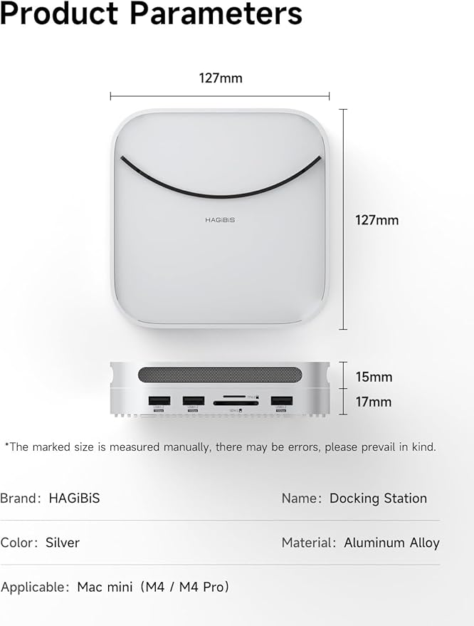 Hagibis Mac mini M4 Hub with 40Gbps M.2 SSD Enclosure &amp Dustproof Stand Dual USB-C Docking Station with NVMe SSD Case SD4.0 Micro SD 4.0 10Gbps USB3.2 for Mac mini M4 Pro (MC650)