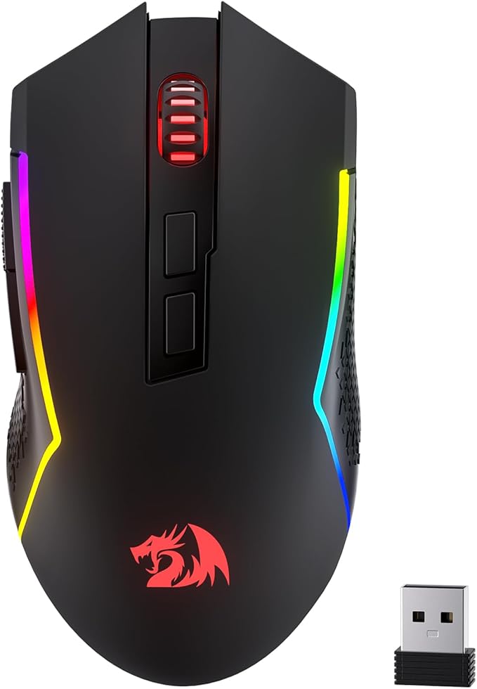Redragon M693 LIT Wireless Gaming Mouse 12800 DPI Mice w/ 3-Mode Connection BT &amp 2.4G Wireless 7 Macro Buttons Reliable Power Capacity for PC/Mac/Laptop