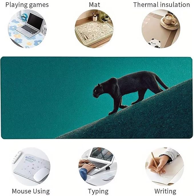 Mouse Pad XXL Leopard Animal Gaming Mousepad 31.5x11.8x0.12 inch Mousepad with Stitched Edgeswith Non-Slip Rubber Base Improved Precision and Speed Waterproof Protector Desk Accessories Gifts 0-7274