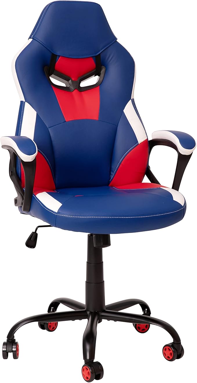 Flash Furniture Stone Ergonomic PC Office Computer Chair - Adjustable Red &amp Blue Designer Gaming Chair - 360° Swivel - Red Dual Wheel Casters