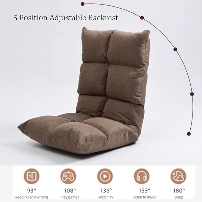 ELEFOCUS Adjustable Floor Chair with Back Support Gaming Floor Meditation Chair with 5 Adjustable Position(Grey)
