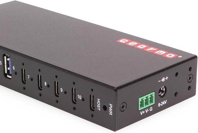 Gearmo 10-Port USB Hub - 4 USB-C and 6 USB-A Ports with Surge Protection &amp Screw Locks for Safe Connections
