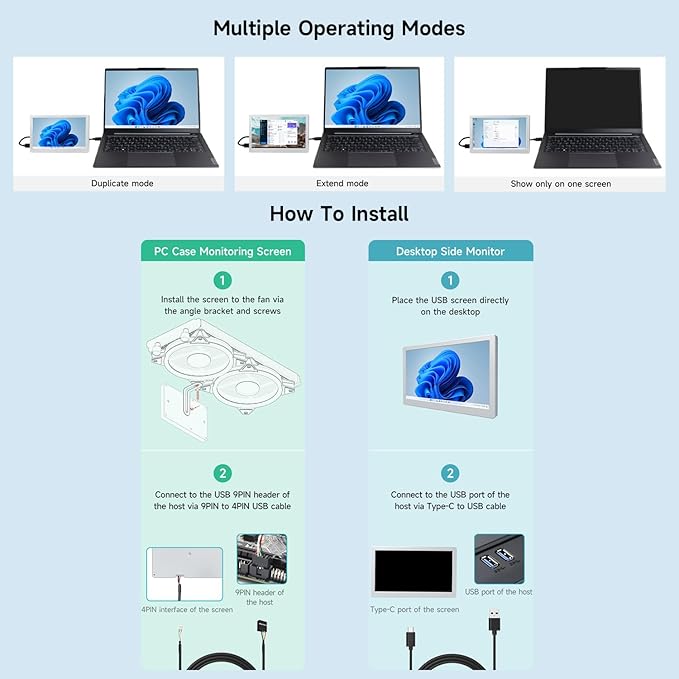 Waveshare 7inch IPS Side Monitor Extended Monitor Windows 7/8/10/11 1024x600 IPS Display Panel Supports Horizontal and Vertical Flip Up to 170° Viewing Angle USB One-Cable Connection Silver