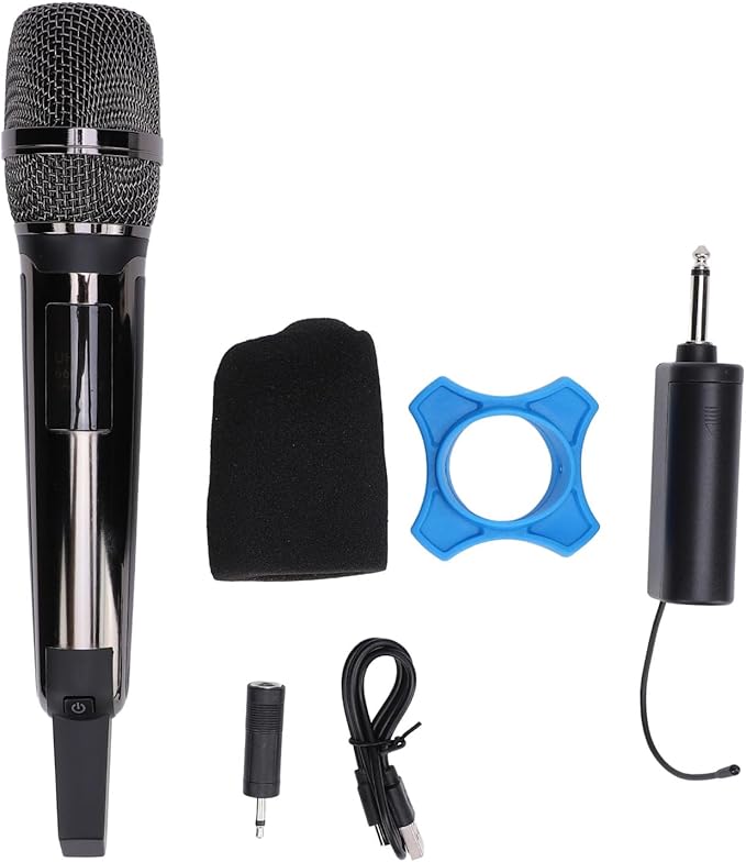 Microphone System Dynamic Mic UHF Metal Handheld Cordless Mic with Receiver Ideal for Karaoke Speech Wedding Party