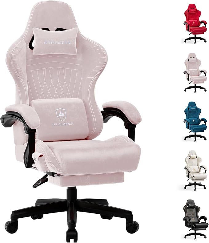 GTPLAYER Gaming Chair with Speakers Video Game Chairs with Footrest PC Gamer Chairs for Adults - Padded High Back Ergonomic Reclining Silla Gamer Linkage Armrest ACE Pro Pink (Velvet)