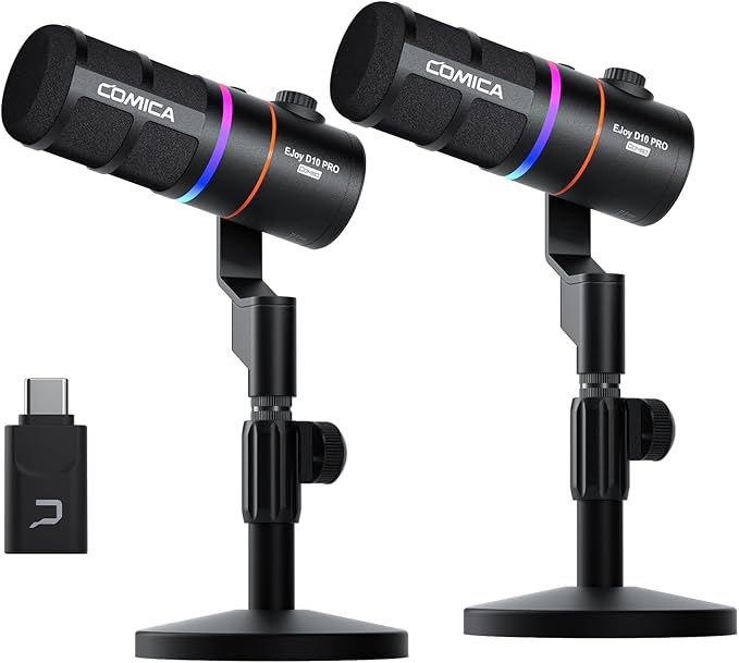 EJoy D10 PRO(D) COMBO Dual-Channel Wireless USB Gaming Microphone – RGB Dynamic Mic with Wired/Wireless Modes XLR/USB-C Real-Time Monitoring Studio Mic for Gaming Streaming Podcast Recording