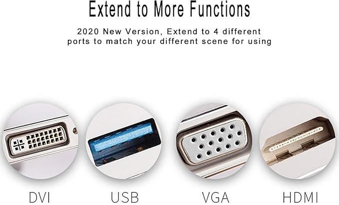 USB C to VGA HDMI DVI USB3.0 Adapter 4 in 1 USB3.1 Type-C Hub Male to Female Multi-Display Video Converter for Mac Pro MacBook Air iPad Pro XPS and More