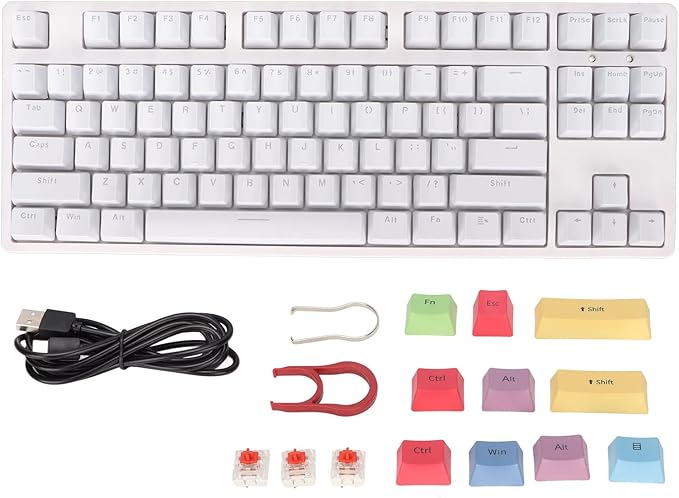 Gaming Keyboard Wired 87 Keys Ergonomic Computer Keyboard Type C Wired Mechanical Keyboard with Dye Sublimation Keycap for Home Office Gaming (White)