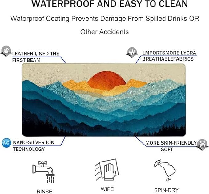 Mouse Pad XXL Sunset Mountain Gaming Mousepad 35.4x15.7x0.12 inch Mousepad with Stitched Edgeswith Non-Slip Rubber Base Improved Precision and Speed Waterproof Protector Desk Accessories 5-ZG20