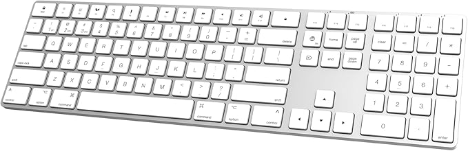 Bluetooth Slim Keyboard for Mac Aluminum Rechargeable Keyboard Wireless Low-Profile Silent Flat Key Compatible with Apple iMac MacBook Mac and iOS Full Size - Silver White