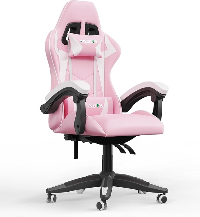 Pink Gaming Chair High Back Ergonomic Computer Gamer Chair with Headrest and Lumbar Support Racing Style Reclining Game Chair for Adults Kids