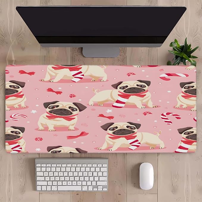 Pink Animal Puppy Dog Large Mouse Pad Gaming Mousepad Desk Mat for Desktop Computer Keyboard Waterproof Mouse Mat Desk Pad with Non-Slip Base for Game School Office Home 35.4 x 15.7