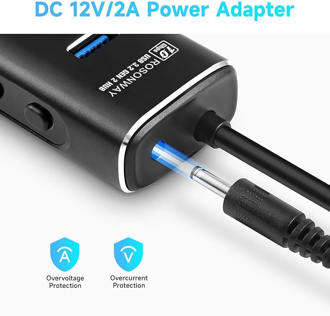 Powered USB Hub Rosonway 7 Ports USB 3.1/3.2 Gen 2 Hub 10Gbps with 3.3ft USB-A/USB-C Data Cable Individual Switches and 24W Power Adapter Aluminum USB C Hub for Laptop and PC RSH-A107