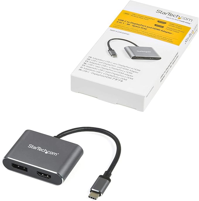 StarTech.com USB C Multiport Video Adapter - 4K 60Hz USB-C to HDMI 2.0 or DisplayPort 1.2 Monitor Adapter - USB Type-C 2-in-1 Display Converter HDMI/DP HBR2 HDR - Thunderbolt 3 Compatible (CDP2DPHD)