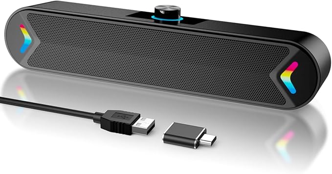 LENRUE Computer Speakers for DesktopPC Speakers with Basic Stereo Sound &amp Colorful Lights Single USB for Both Power and AudioDesktop Laptop Sound Bar Speakers for GamingMoviesMusic