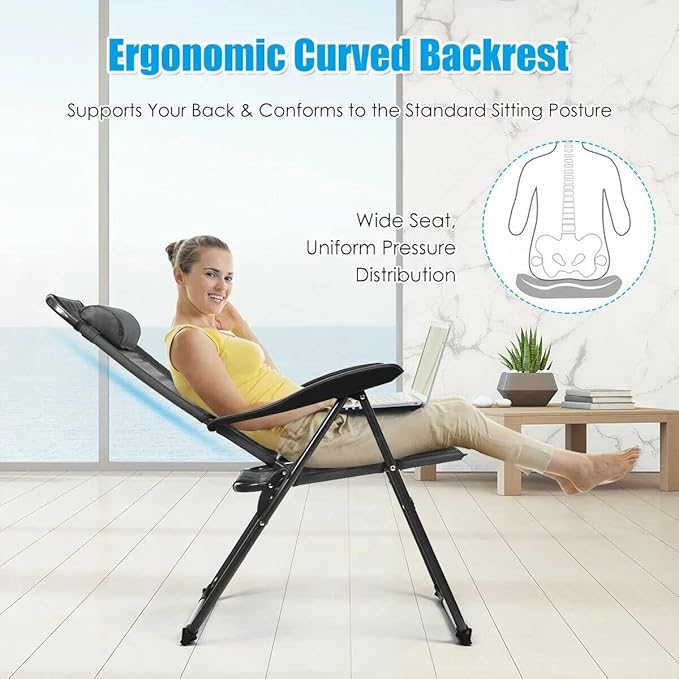 Office Chair Gaming Chair Computer Chair 2 Piece Folding Chair Adjustable Recliner with Headrest Garden Gray