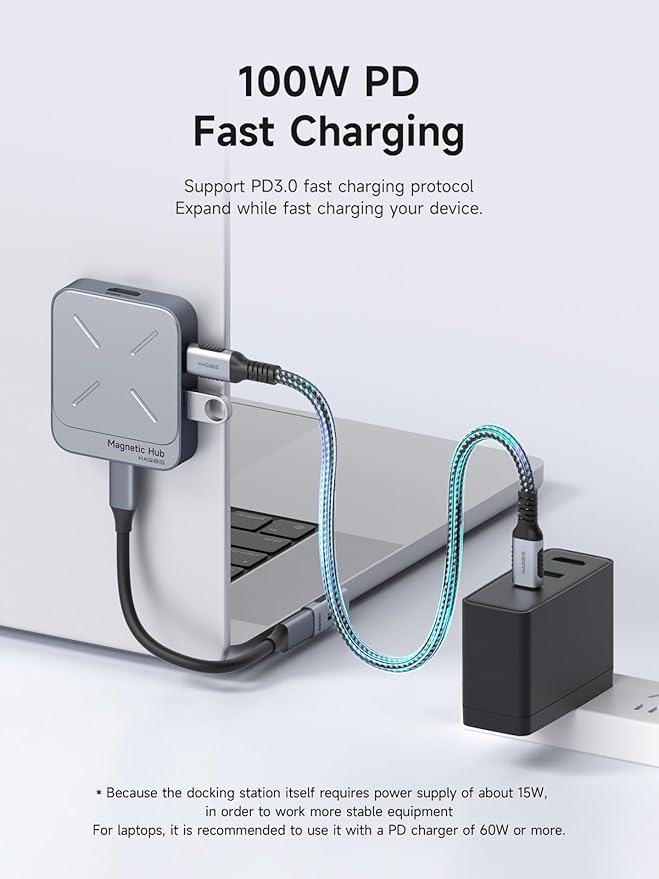 Hagibis Magnetic USB C Hub with Magsafe for iPhone 17 16 15 Pro Max 6 in 1 Type-C Docking Station SD4.0 Micro SD4.0 Card Solt 100W PD 10Gbps USB-C AUX for MacBook Pro Air iPad Pro (TC100S)