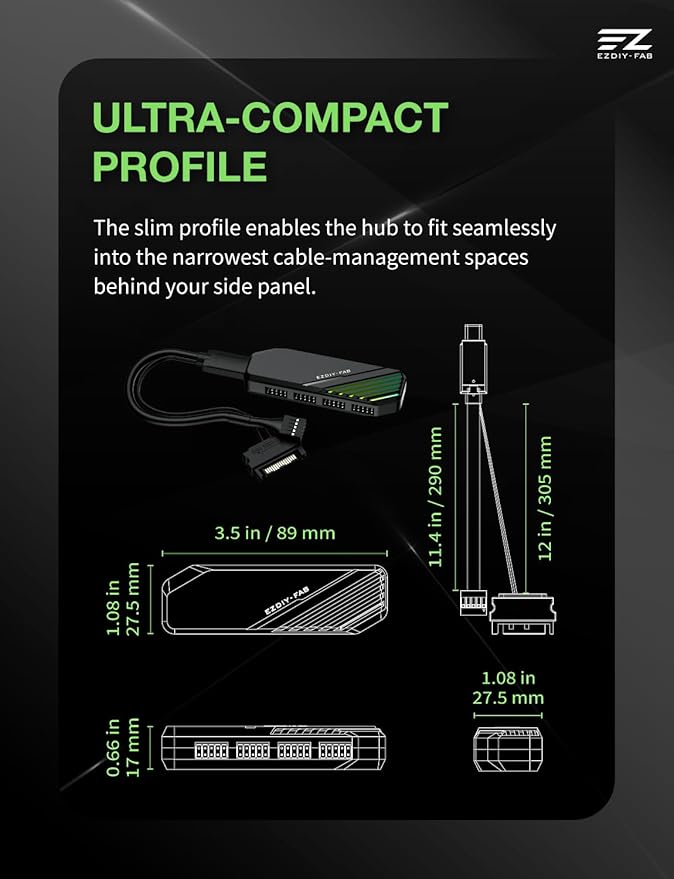 EZDIY-FAB MH01 Internal USB 2.0 9-Pin Hub4-Port USB Header Expansion SATA Powered USB Hub with Integrated Type-C Power &amp Data Connection Magnetic Mount Compact Design for AIO RGB Hub-Black