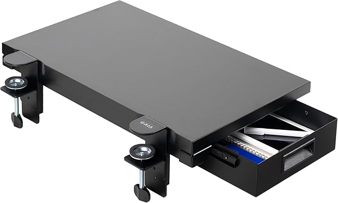 VIVO Premium Clamp-on 24 x 14 inch Desk Extender with Built-in Storage Drawer Keyboard Tray Side Table Extension Office Organizer Black DESK-EXT24D