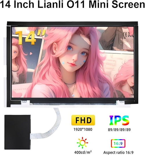 14 Inch LCD Screen for Lian Li O11 Mini PC Case FHD 1920x1080 Laptop Screen Replacement PC Secondary Display HDMI 72% NTSC(White)