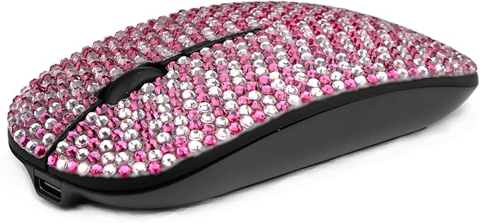 WONGS Luxury Full Stars Pink Crystal Rhinestone Rechargeable Slim Silent 2.4G Wireless Mouse for Laptop Computer Cute Graphics Design Diamonds Mouse - Full Star