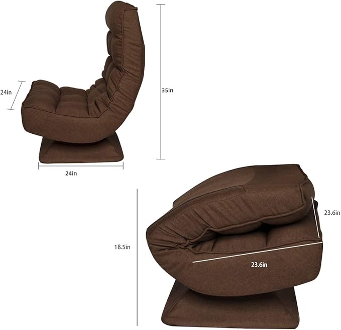 Folding 360-Degree Swivel Floor Chair4 Position Adjustable Gaming Chair Lounge Chair Desk Gamer Chair Used for TV Reading Home Office Teens Adults (Brown Color)