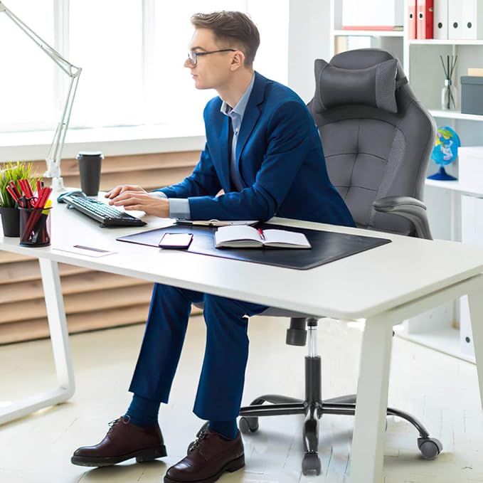Gaming Chair High Back Home Office Chair Ergonomic PC Racing Chairs with Flip-up Arms PU Leather Computer Chairs Adjustable Height Swivel Executive Grey
