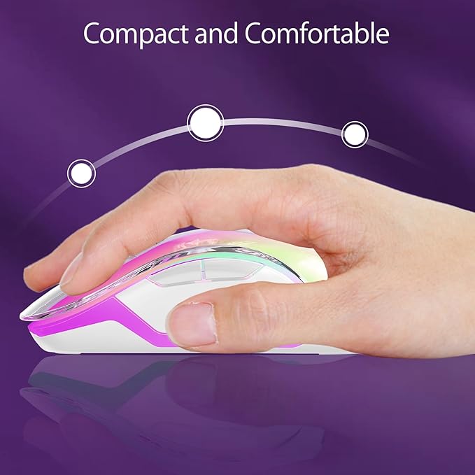 memzuoix 2.4G Wireless Mouse with Customizable Cover &amp 9-Color LED - Rechargeable Ergonomic 1400 DPI 5 Buttons USB Receiver for PC/Mac - Purple