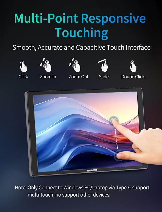 FEELWORLD D10 Touch Screen Portable Monitor10.1 Inch FHD 1920x1200 HDMI USB-C Second External Monitor for LaptopDesktopMacBookPhonesTabletPS5/4XboxSwitchRaspberry Pi Screen with Dual Speake
