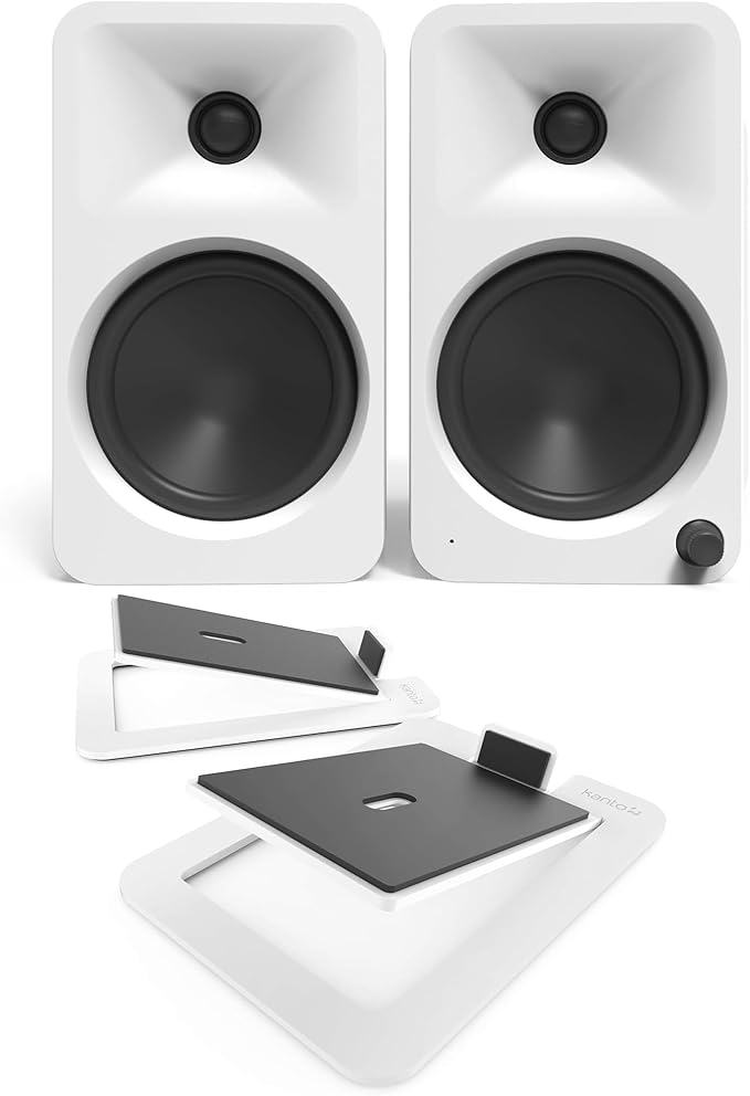 Kanto ORA4MW Pro Audio Bluetooth Desktop Speakers - Matte White Pair S6W Angled Desktop Speaker Stands for Large Speakers - White Pair (2024)