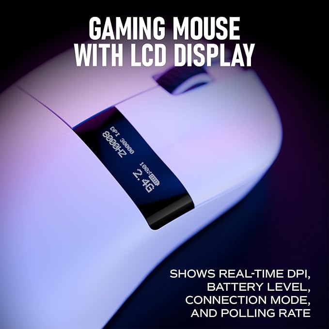 Chilkey Wireless Mouse Glacier LW 8K M Gaming Mouse with OLED Screen 8K Polling Rate 30000 DPI Optical Tracking 750 IPS Bluetooth 5.2/2.4G/USB-C 49g Super Lightweight 100 Million Clicks
