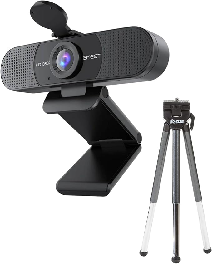 EMEET SmartCam C960 1080P Webcam with Dual Noise-Canceling Microphones (Black) Bundle with 8-Inch Table Tripod (2 Items)
