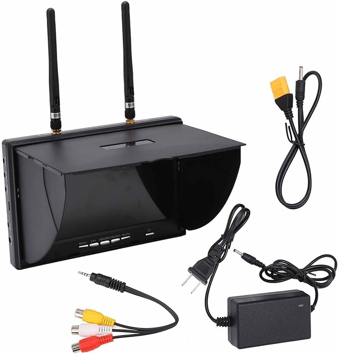 5.8Ghz FPV Receiver Monitor 7 Inch Dual Diversity Receiver with 40 Channels Auto-Scan 800x480 Resolution 600cd/m² Brightness LCD Screen for FPV Drone Racing and Outdoor Monitoring