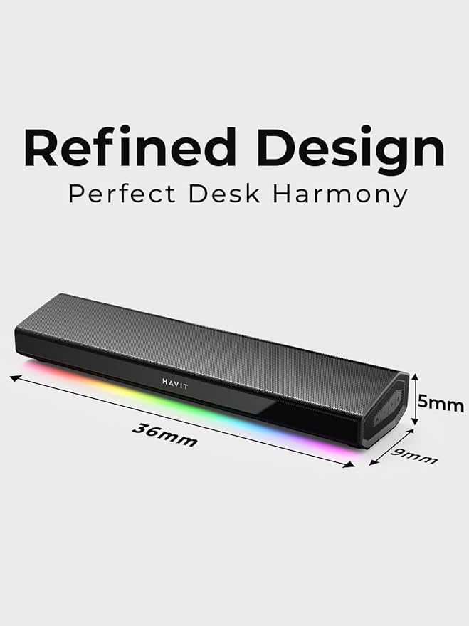 havit Computer Speakers for Desktop PC Bluetooth 5.3 Pc Soundbar with Dynamic LED Light HiFi Stereo Poratble Bluetooth Speaker Gaming Speakers for PC LaptopTablet