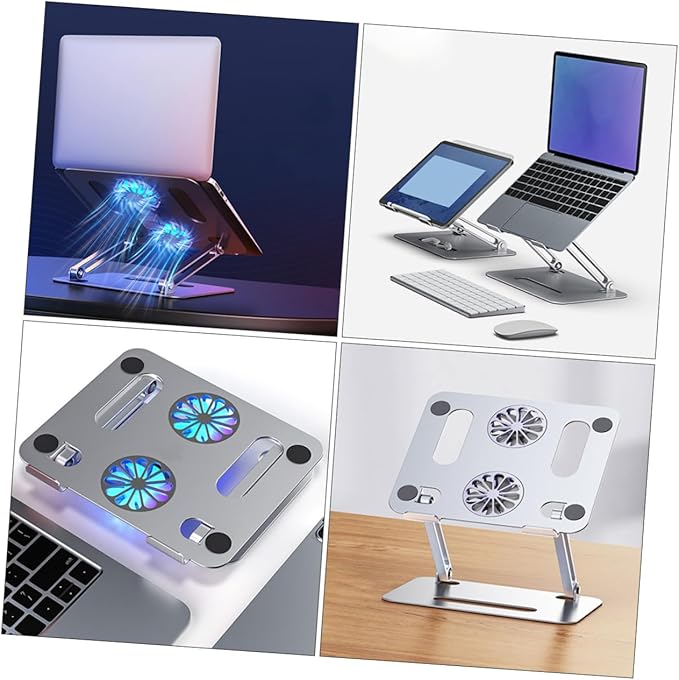 NUOBESTY Laptop Cooling Pad for Laptops Under Adjustable Aluminum Alloy Stand with Dual Cooling Fans for Enhanced Airflow and Ergonomic Support