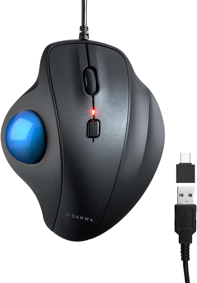 SANWA Wired Ergonomic Trackball Mouse Optical Vertical Rollerball Mice Silent Buttons 34mm Trackball 600/800/1200/1600 DPI Compatible with MacBook Laptop Computer Windows macOS Blue