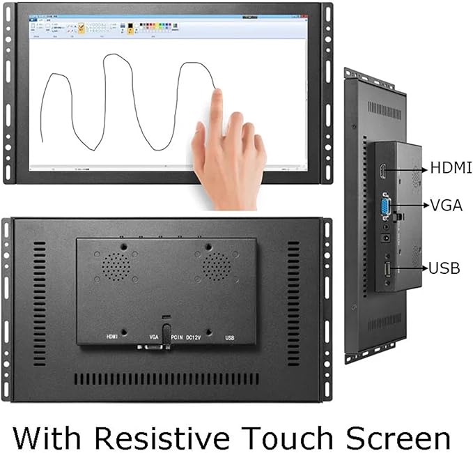 1pc 11.6 Inch 1366 * 768 Open Frame IPS Metal Industrial Grade VGA for HDMI USB-Capacitive/Resistive Touch Screen Monitor(Resistive Touch)