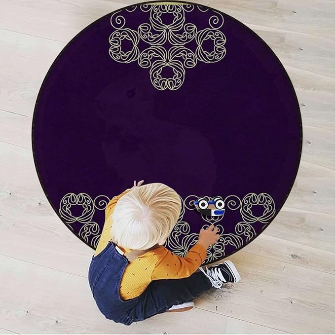 Victorian Style Round Area Rug for Bedroom Living Room Study Playing Non-Slip Floor Mat Carpet Home Decor Rugs Mandala Vintage OrnamentPurple Yellow Diameter 43.3 in