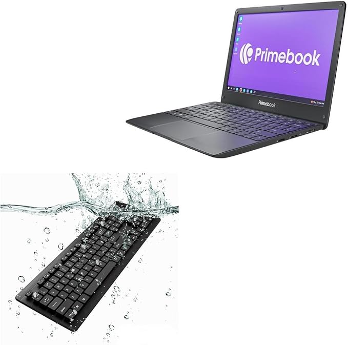 BoxWave Keyboard Compatible with Primebook 4G - AquaProof USB Keyboard Washable Waterproof Water Resistant - Jet Black