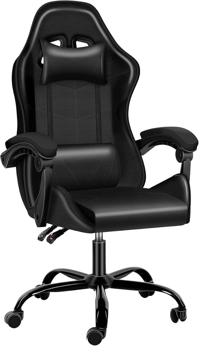 CYJZH Racing Video Backrest and Seat Height Recliner Gaming Office High Back Computer Ergonomic Adjustable Swivel Chair Without footrest Black blp123
