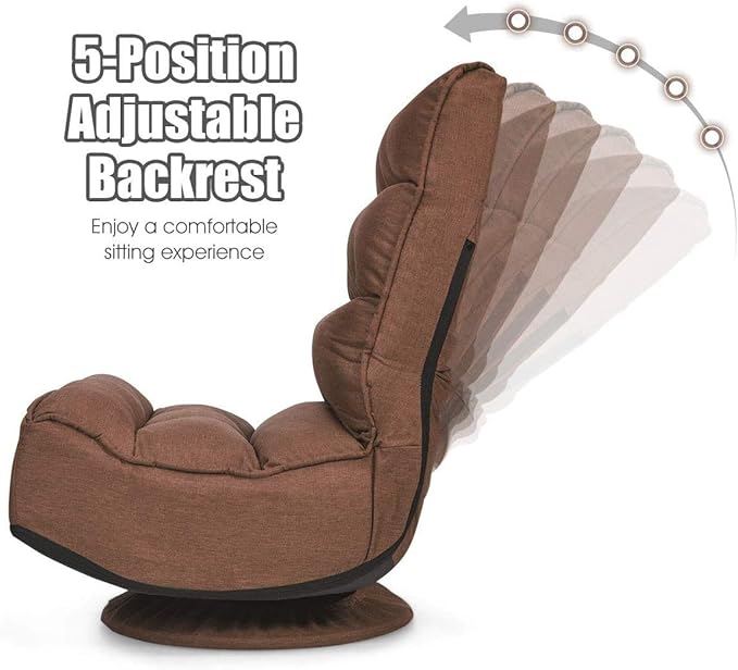 LDAILY Floor Gaming Chairs 360 Degree Swivel Recliner with 5 Adjustable Positions Comfortable Padded Lazy Sofa Foldable Gaming Chair for TV Watching Reading (Coffee)