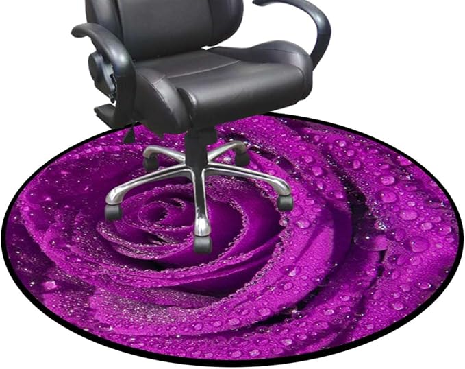 Purple Chair Mat Office Protector for Hardwood Floors Anti-Slip Floor Protection Mat Multi-Purpose Chair Carpet for Desk Romantic Love Blooms Design Diameter 39.4 in