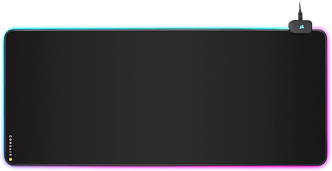 Corsair MM700 RGB Extended Cloth Gaming Mouse Pad - 36.6 x 15.8 - 360° RGB Lighting - Two USB Port Hub - Thick Rubber - Black