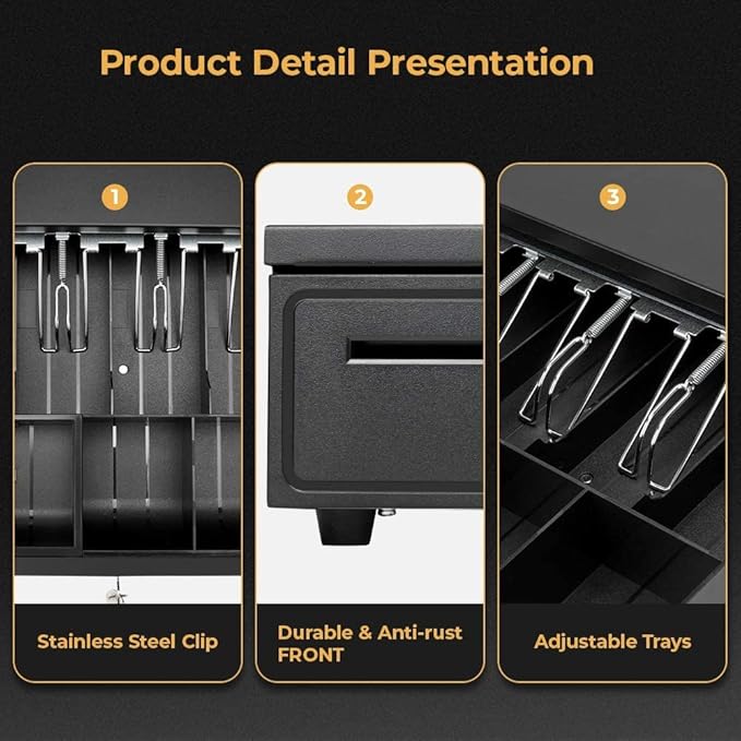 MUNBYN POS Touch Screen Monitor 17-inch 400 nits Flat Capacitive LED Touchscreen Monitor POS System and Black Cash Register Drawer 16 Wide Cash Drawer with Removable Coin Tray