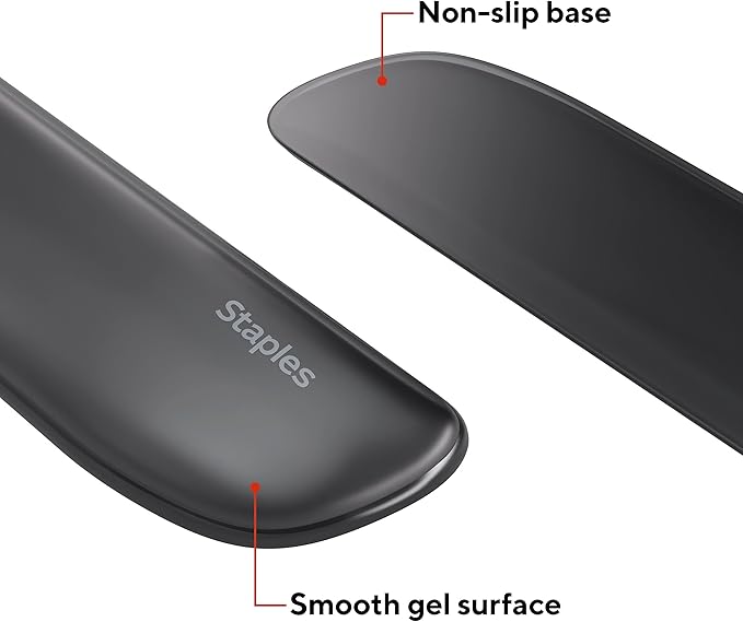STAPLES Gel Keyboard Wrist Rest Ergonomic Non‑Slip Wrist Support Cushion for Comfortable Typing Durable Gel‑Filled Design Black Crystal